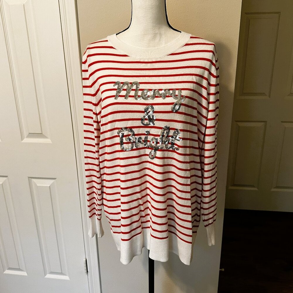 Light Christmas sweater - Merry & Bright - Size 1X